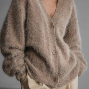 V-Neck Fluffy Knit Cardigan Sweater