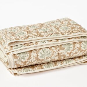 Fawn with Juniper Breathable Embroidered Handstitched Linen Organic Cotton Quilt