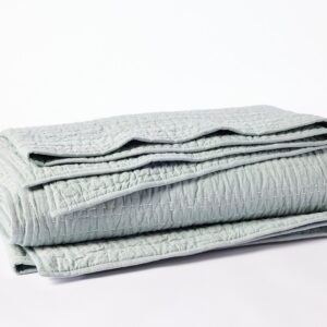 Hazel Chambray Warm Embroidered Handstitched Organic Percale Quilt for Everyday Bedding