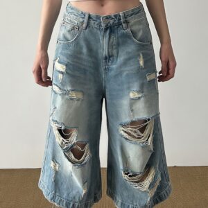 Retro Washed Ripped Whisker Cropped Jeans