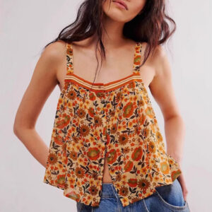 Chic Loose Floral Print Slit Cami Top